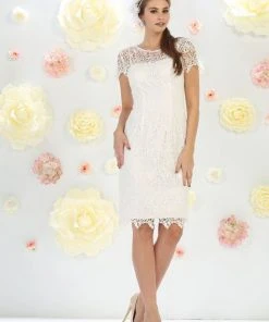 May Queen - MQ1253 Stylish Cap Sleeve Lace Formal Dress Cocktail Dresses