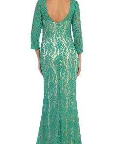 May Queen - MQ1254 Overlaid Lace V-Neck Sheath Evening Gown 9 May Queen - MQ1254 Overlaid Lace V-Neck Sheath Evening Gown