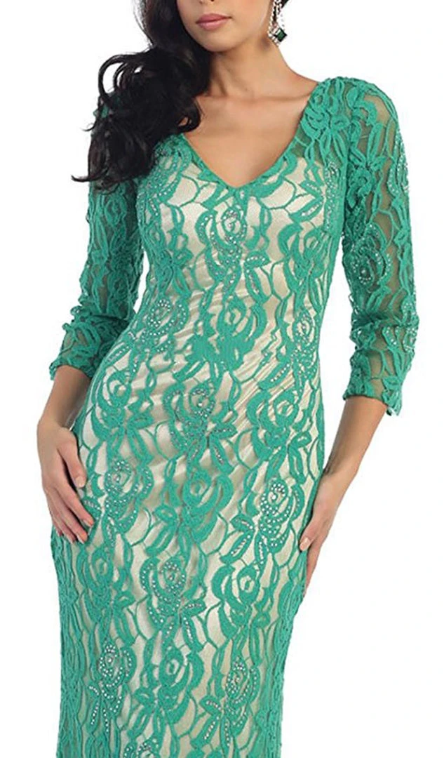 May Queen - MQ1254 Overlaid Lace V-Neck Sheath Evening Gown 5 May Queen - MQ1254 Overlaid Lace V-Neck Sheath Evening Gown