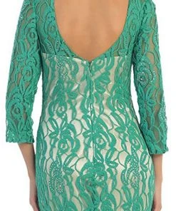 May Queen - MQ1254 Overlaid Lace V-Neck Sheath Evening Gown 11 May Queen - MQ1254 Overlaid Lace V-Neck Sheath Evening Gown