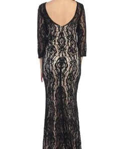 May Queen - MQ1254 Overlaid Lace V-Neck Sheath Evening Gown 13 May Queen - MQ1254 Overlaid Lace V-Neck Sheath Evening Gown