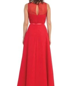 May Queen - MQ1259 Statuesque Sleeveless Illusion A-Line Long Prom Dress Formal Gowns