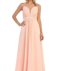 May Queen - MQ1259 Statuesque Sleeveless Illusion A-Line Long Prom Dress Formal Gowns
