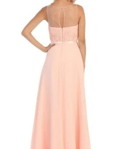 May Queen - MQ1259 Statuesque Sleeveless Illusion A-Line Long Prom Dress Formal Gowns