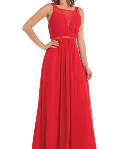 May Queen - MQ1259 Statuesque Sleeveless Illusion A-Line Long Prom Dress Formal Gowns