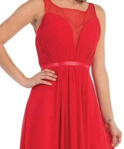 May Queen - MQ1259 Statuesque Sleeveless Illusion A-Line Long Prom Dress Formal Gowns