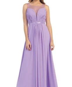 May Queen - MQ1259 Statuesque Sleeveless Illusion A-Line Long Prom Dress Formal Gowns
