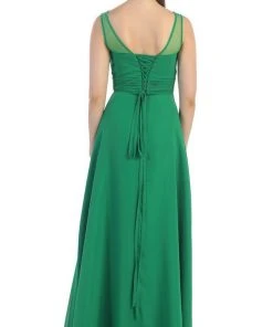 May Queen - MQ1266B Laced-Up Illusion Neck A-Line Prom Dress Formal Gowns