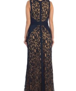 May Queen - MQ1270 Sleeveless V-Neck Lace Evening Gown Formal Gowns