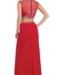May Queen - MQ1285 Two Piece Illusion Jewel Sheath Evening Dress 12 May Queen - MQ1285 Two Piece Illusion Jewel Sheath Evening Dress