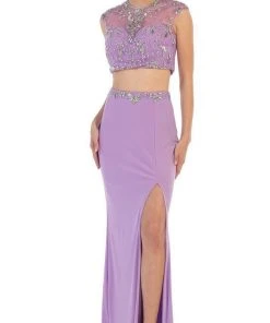 May Queen - MQ1285 Two Piece Illusion Jewel Sheath Evening Dress 14 May Queen - MQ1285 Two Piece Illusion Jewel Sheath Evening Dress