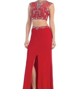 May Queen - MQ1285 Two Piece Illusion Jewel Sheath Evening Dress