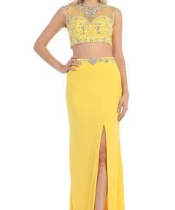 May Queen - MQ1285 Two Piece Illusion Jewel Sheath Evening Dress 16 May Queen - MQ1285 Two Piece Illusion Jewel Sheath Evening Dress