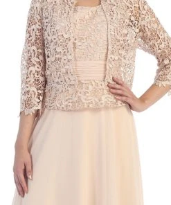 May Queen - MQ1288 Exquisite Bateau Lace Long Evening Dress With Lace Jacket Formal Gowns