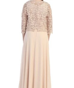 May Queen - MQ1288 Exquisite Bateau Lace Long Evening Dress With Lace Jacket Formal Gowns