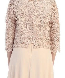 May Queen - MQ1288 Exquisite Bateau Lace Long Evening Dress With Lace Jacket Formal Gowns