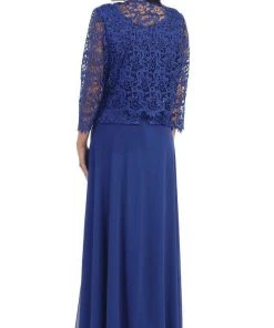 May Queen - MQ1288 Exquisite Bateau Lace Long Evening Dress With Lace Jacket Formal Gowns