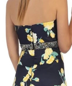 May Queen - MQ1403 Strapless Floral Print Evening Gown