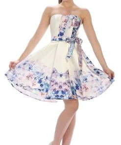 Cocktail Dresses May Queen - MQ1408 Strapless Pleated Floral Cocktail Dress 12 Cocktail Dresses May Queen - MQ1408 Strapless Pleated Floral Cocktail Dress