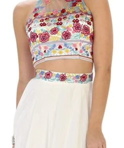 Formal Gowns May Queen - MQ1421 Multi-Floral Embroidered Bodice Two Piece Long Evening Dress