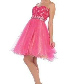 Cocktail Dresses May Queen - MQ1425 Flirty Laced Embellished Sweetheart A-Line Cocktail Dress