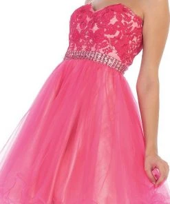 Cocktail Dresses May Queen - MQ1425 Flirty Laced Embellished Sweetheart A-Line Cocktail Dress