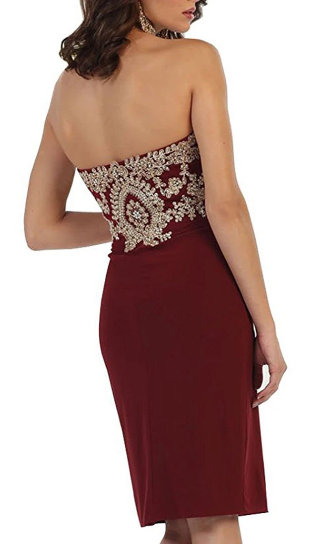 May Queen - MQ1439 Metallic Lace Ornate Strapless Short Formal Dress Cocktail Dresses 6 May Queen - MQ1439 Metallic Lace Ornate Strapless Short Formal Dress Cocktail Dresses