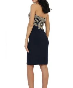 May Queen - MQ1439 Metallic Lace Ornate Strapless Short Formal Dress Cocktail Dresses 17 May Queen - MQ1439 Metallic Lace Ornate Strapless Short Formal Dress Cocktail Dresses