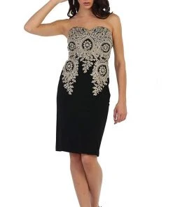 May Queen - MQ1439 Metallic Lace Ornate Strapless Short Formal Dress Cocktail Dresses 18 May Queen - MQ1439 Metallic Lace Ornate Strapless Short Formal Dress Cocktail Dresses