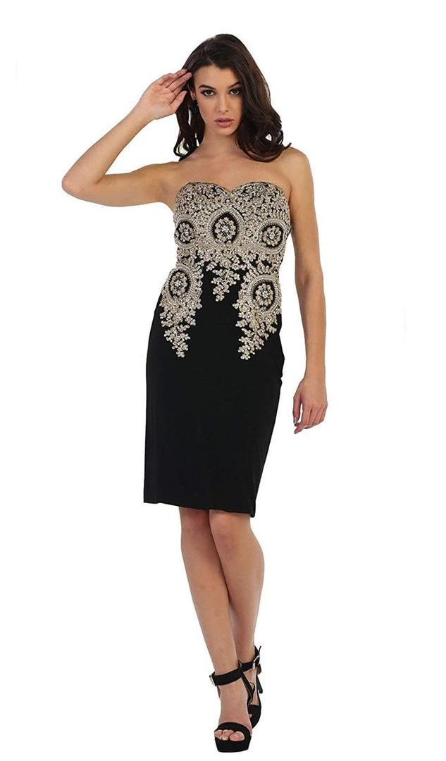 May Queen - MQ1439 Metallic Lace Ornate Strapless Short Formal Dress Cocktail Dresses 9 May Queen - MQ1439 Metallic Lace Ornate Strapless Short Formal Dress Cocktail Dresses