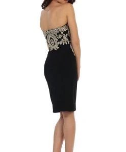 May Queen - MQ1439 Metallic Lace Ornate Strapless Short Formal Dress Cocktail Dresses 19 May Queen - MQ1439 Metallic Lace Ornate Strapless Short Formal Dress Cocktail Dresses