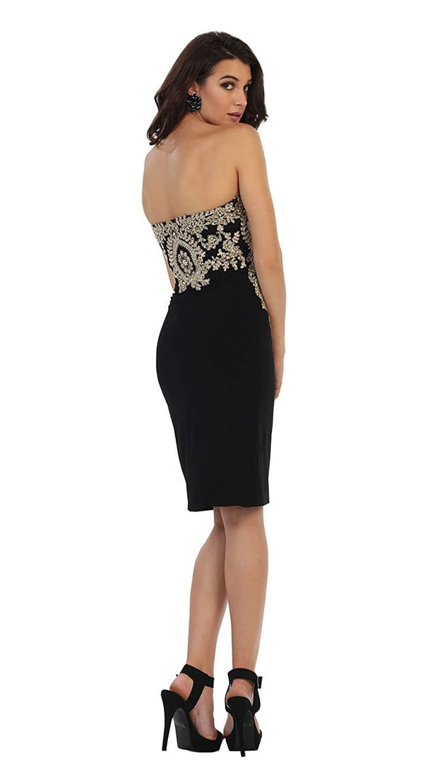 May Queen - MQ1439 Metallic Lace Ornate Strapless Short Formal Dress Cocktail Dresses 10 May Queen - MQ1439 Metallic Lace Ornate Strapless Short Formal Dress Cocktail Dresses