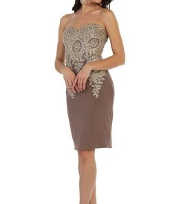 May Queen - MQ1439 Metallic Lace Ornate Strapless Short Formal Dress Cocktail Dresses 20 May Queen - MQ1439 Metallic Lace Ornate Strapless Short Formal Dress Cocktail Dresses