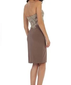 May Queen - MQ1439 Metallic Lace Ornate Strapless Short Formal Dress Cocktail Dresses 21 May Queen - MQ1439 Metallic Lace Ornate Strapless Short Formal Dress Cocktail Dresses