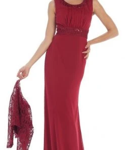 May Queen - MQ1450 Sleeveless Sequins Chiffon Dress With Lace Jacket