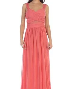 May Queen - MQ1471 Pleated Illusion Midriff Cutout Chiffon Prom Dress Formal Gowns