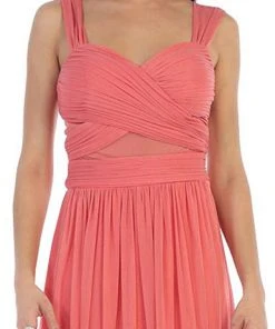 May Queen - MQ1471 Pleated Illusion Midriff Cutout Chiffon Prom Dress Formal Gowns