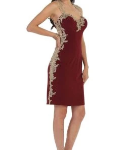 May Queen - MQ1472 Gilded Lace Embellished Sweetheart Short Fitted Dress Cocktail Dresses