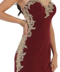 May Queen - MQ1472 Gilded Lace Embellished Sweetheart Short Fitted Dress Cocktail Dresses