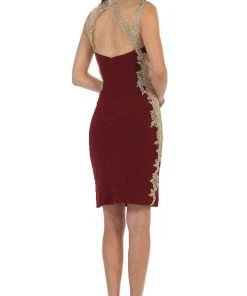 May Queen - MQ1472 Gilded Lace Embellished Sweetheart Short Fitted Dress Cocktail Dresses