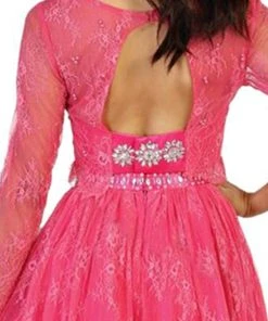 May Queen - MQ1490 Sheer Long Sleeve A-line Cocktail Dress Cocktail Dresses