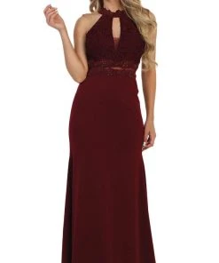 May Queen - MQ1506 Halter Bead Embellished Prom Dress 11 May Queen - MQ1506 Halter Bead Embellished Prom Dress