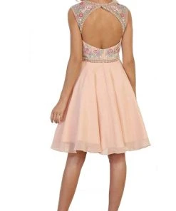 Cocktail Dresses May Queen - MQ1535 Floral Detailed Illusion Jewel A-line Cocktail Dress