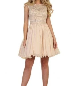 Cocktail Dresses May Queen - MQ1567 Embellished Illusion Bateau Cocktail Dress - 1 Pc Silver In Size 10 Available