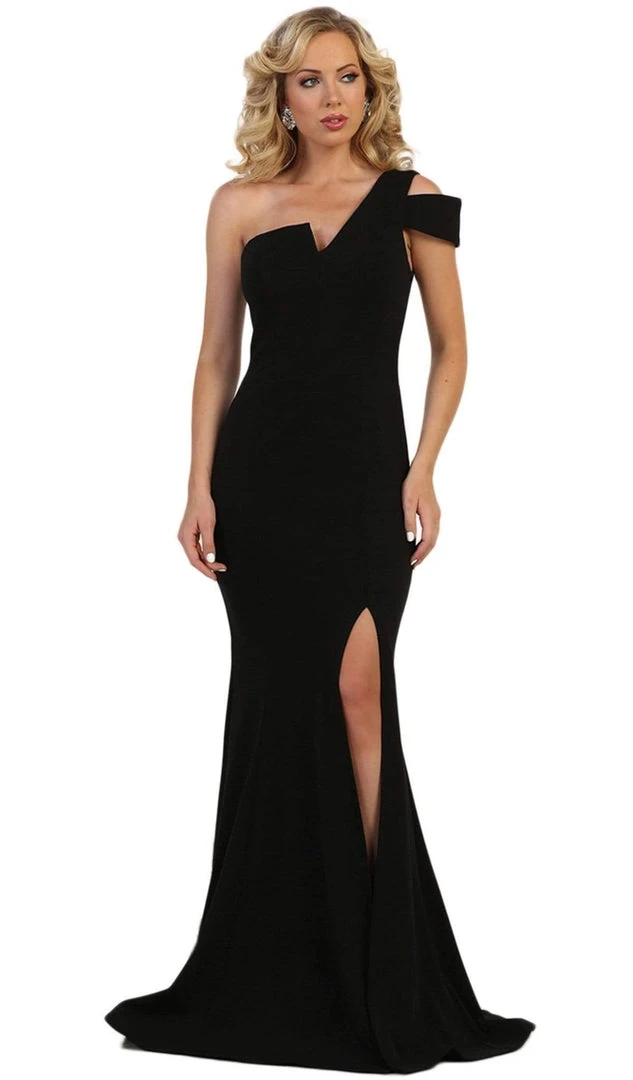 May Queen - MQ1572 Fitted One Shoulder Strap Evening Dress With Slit 3 May Queen - MQ1572 Fitted One Shoulder Strap Evening Dress With Slit