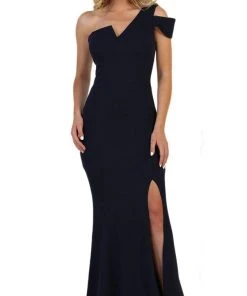May Queen - MQ1572 Fitted One Shoulder Strap Evening Dress With Slit 12 May Queen - MQ1572 Fitted One Shoulder Strap Evening Dress With Slit