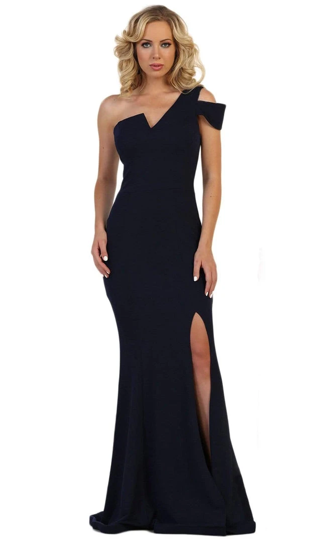 May Queen - MQ1572 Fitted One Shoulder Strap Evening Dress With Slit 7 May Queen - MQ1572 Fitted One Shoulder Strap Evening Dress With Slit