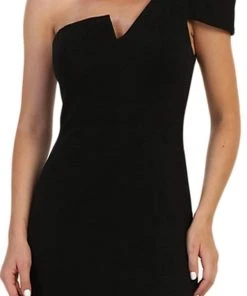 May Queen - MQ1572 Fitted One Shoulder Strap Evening Dress With Slit