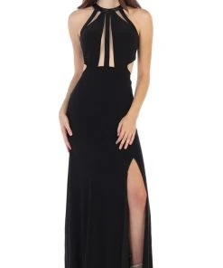 May Queen - MQ1579 Multi-Cutout Beaded Halter Sheath Gown Formal Gowns