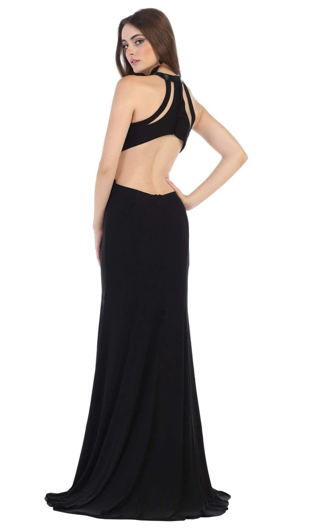 May Queen - MQ1579 Multi-Cutout Beaded Halter Sheath Gown Formal Gowns 5 May Queen - MQ1579 Multi-Cutout Beaded Halter Sheath Gown Formal Gowns